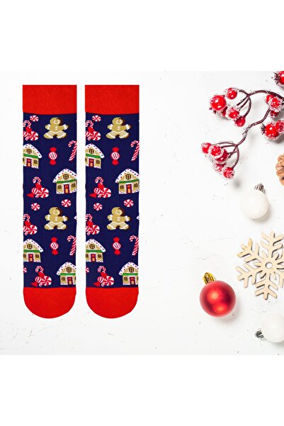CARNAVAL SOCKS Gift & Cookies / Christmas Themed Socket Socks with Snowy House Pattern
