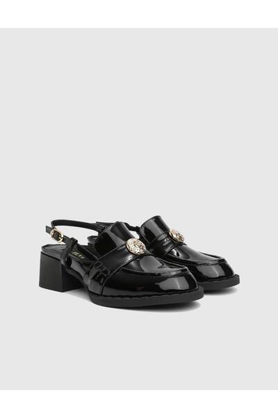 İLVİ Luter Genuine Patent Leather Black Women's Heeled Sandals