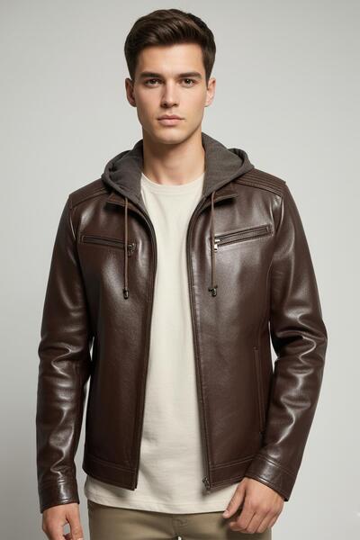 Deriderim Brown Leonard Genuine Leather Men's Coat