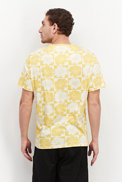 INC Men Split Neck Short Sleeve Floral Printed T-Shirt, Yellow