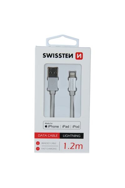 SWISSTEN Cablu de date textil USB/Lightning MFi 1,2 m, argintiu