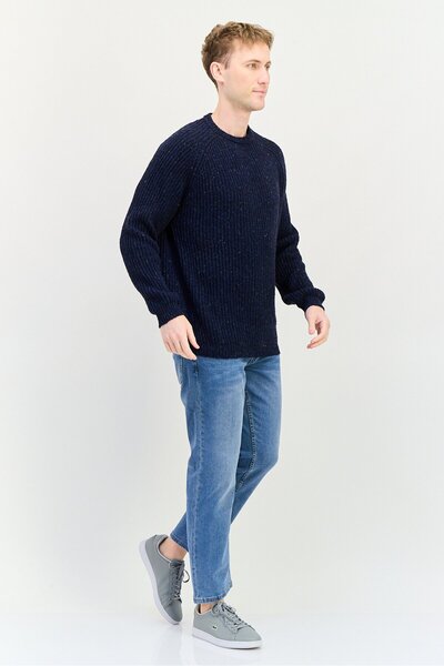 Timberland Men Crew Neck Textured Sweater, Navy