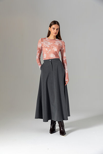 Berr-ın Flared Midi Skirt Anthracite