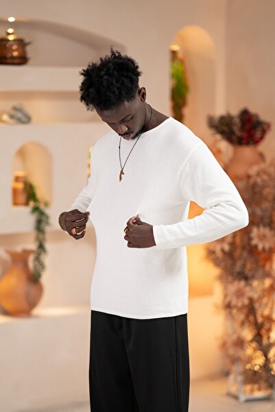 AKÇAYLAR Regular Fit Stretch Fabric Self Striped Transitional Sports Sweater