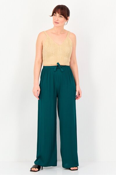 Happiness İstanbul Women Regular Fit Solid Palazzo Pants, Green