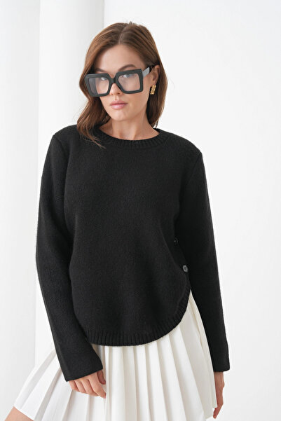 Park Karon Women's Crew Neck Button Detail Slit Knitwear Sweater