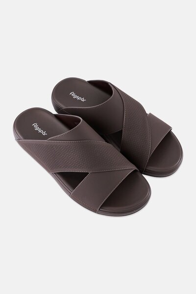 Algspar Men Textured Slip On Sandals, Brown
