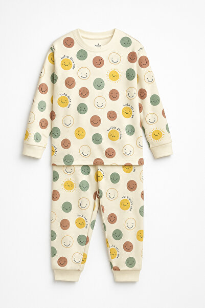 Uğur bebe Miniworld 100% Cotton, Smiling Face Pattern Children's Pajama Set – Soft Fabric, Comfortable and Transitional