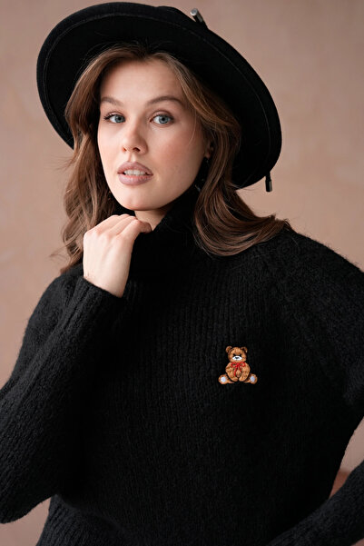 Park Karon Pulover de tricotat tricotaj cu striații pentru femei, cu guler, cu broderie, textura moale