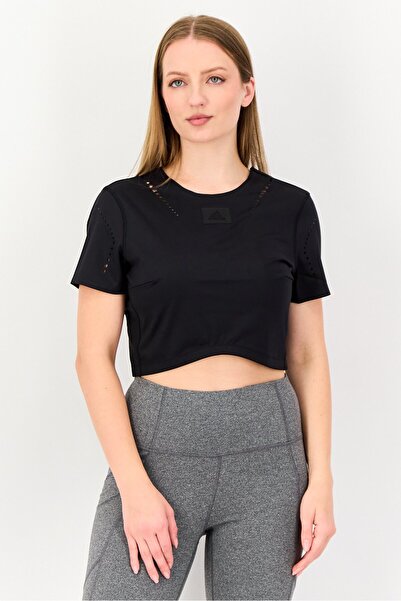 adidas قميص تدريب رياضي نسائي بأكمام قصيرة، أسود