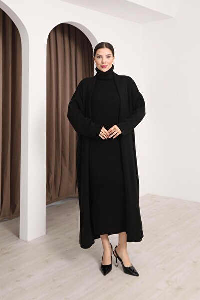 İgnites Black High Neck Knitwear 2-Piece Set-İgni̇tes-00002