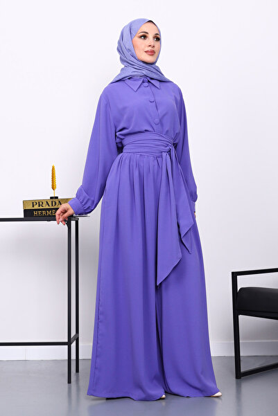 İmajButik Lilac Elastic Waist Jumpsuit