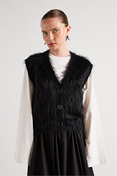 minaaise Women's Black Plush Knitwear Vest 92