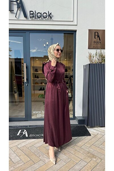 Babil Butik 25025000 Shoulder Detail Women's Dress Burgundy
