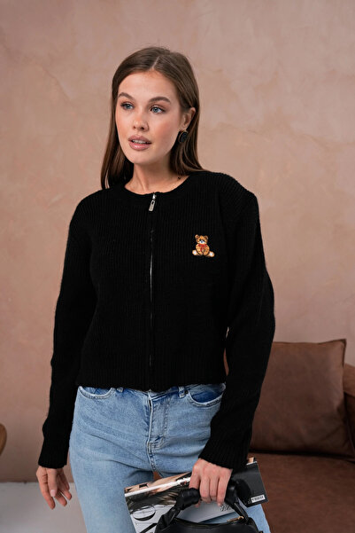 Park Karon Cardigan tricotat pentru femei, cu guler rotund fermoare, brodat, ...