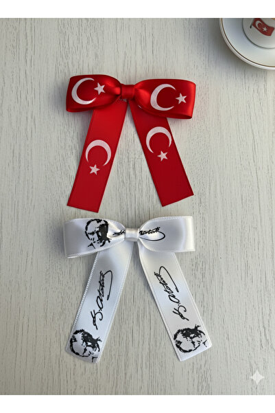 Jeevee Kız Çocuk Klipsli Toka- Atatürk İmzalı ve Türk bayraklı- 2 adet