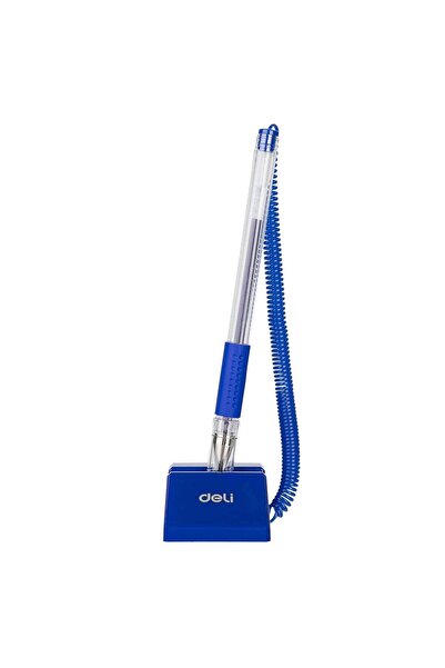 Deli Counter Gel Pen – 0.5 mm Tip, Blue Ink, Retractable with Chain & Base