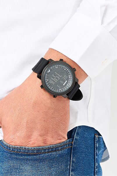 RBX Men P4396-24124134 Silicon Strap Digital LCD Display Watch 40 mm, Black