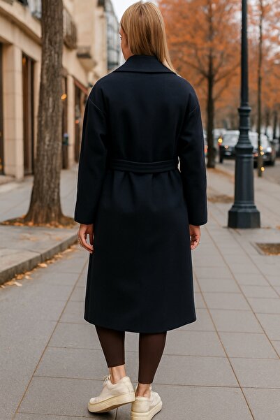 OIL PARK Double Buttoned Lined Oversized Midi Length Stylish Cashmere Coat