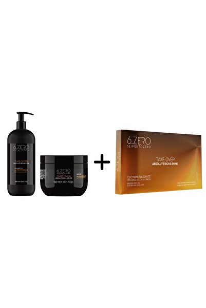 6.Zero Take Over Absolute Rich & Shine Set — Shampoo + Mask + Shine Vial Treatment, 1000 ml + 500