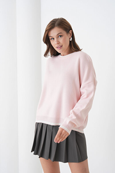 Park Karon Women's Crew Neck Soft Textured Oversize Knitwear Sweater