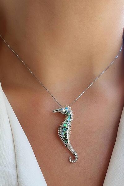 OSESHOP Osean MYSTIQUE Okyanus Sedefi 925ayar Gümüş Tasarım Deniz Atı Kolye