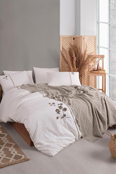 Çeyiz Diyarı Vera 7 Piece 100% Cotton Double Pique Duvet Cover Set Mink