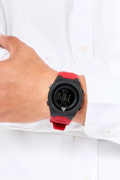 RBX Men P4391-23053481 Silicon Strap Digital LCD Watch 40 mm, Red