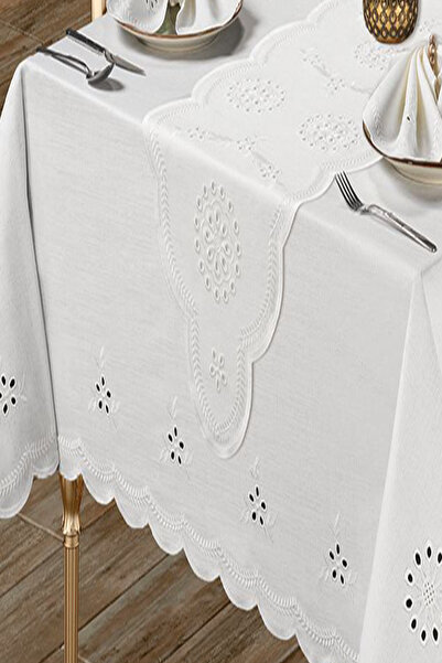 Annalisa White Elegance 26 Piece Linen Borelli Luxury Tablecloth Set