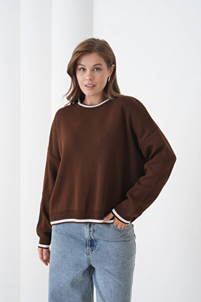 Park Karon Women's Crew Neck Soft Textured Oversize Knitwear Sweater