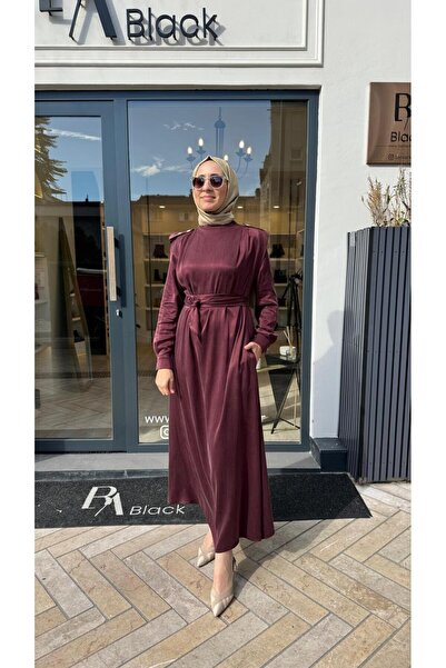 Babil Butik 25025000 Shoulder Detail Women's Dress Burgundy