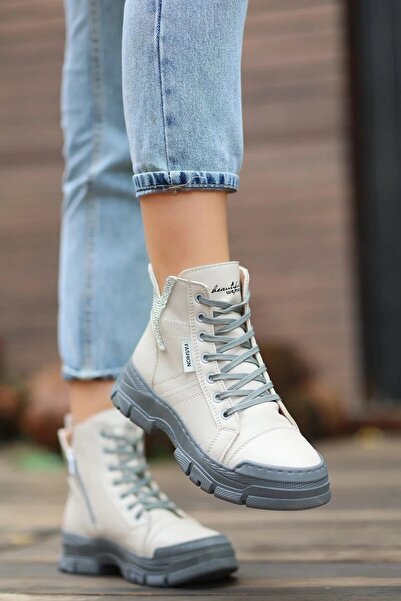 Mamito Ayakkabı Puffy Taş Detaylı Fermuarlı Yarım Bot