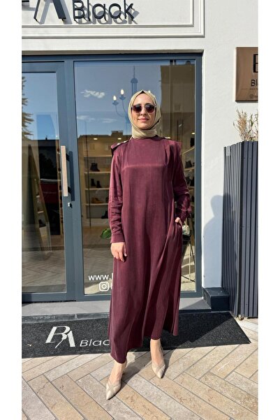 Babil Butik 25025000 Shoulder Detail Women's Dress Burgundy