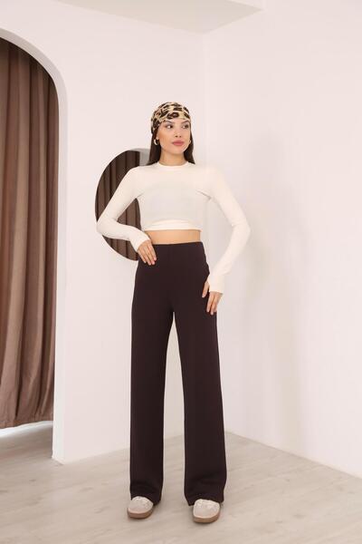 İgnites Brown Elastic Waist Modal Fabric Trousers-Igni̇tes-00015