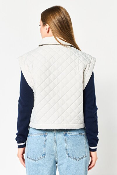 Andrew Marc Women Quilted Jacket Vest, Light Grey