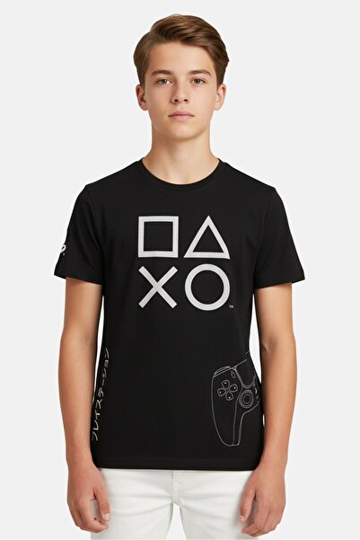 Disney تي شيرت للأطفال الأولاد بأكمام قصيرة ورقبة دائرية وطبعة جرافيكية، أسود