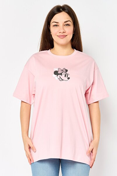 Disney Minnie Mouse Women Crew Neck Short Sleeve Graphic Print T-Shirt, Pink