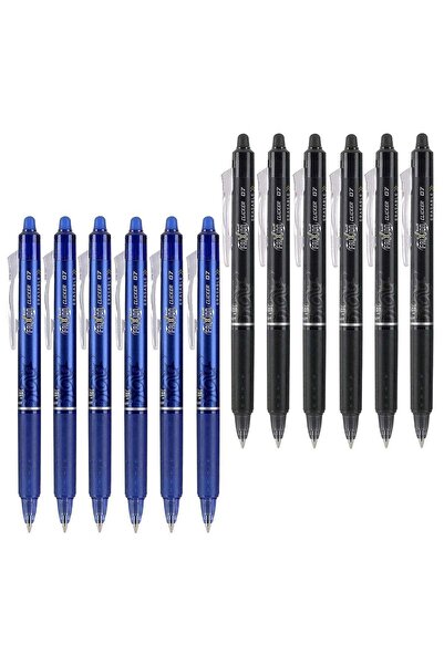 Pilot Frixion Clicker Erasable Gel Pen – 0.7 mm Tip, 12-Pack (6 Black + 6 Blue)