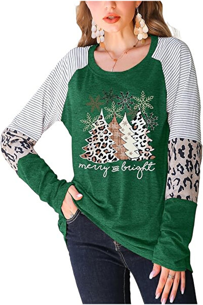 OEM Women's casual blouse, green with holiday pattern XL