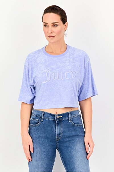 Juicy Couture Women Crew Neck Short Sleeve Embroidered T-Shirt, Purple