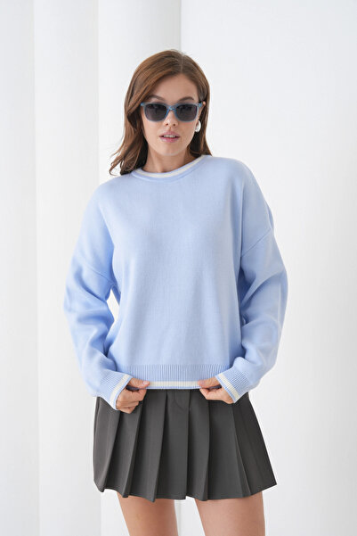 Park Karon Women's Crew Neck Soft Textured Oversize Knitwear Sweater