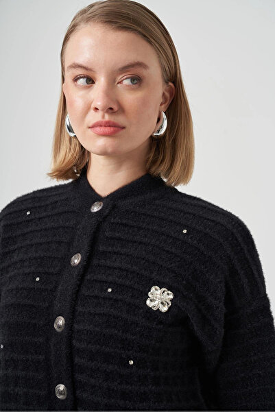 Nuss 7010 Sprinkled Stone Embroidered Cardigan - Black