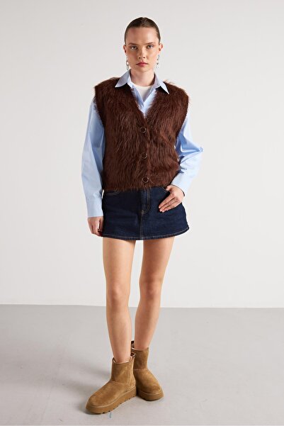 minaaise Women's Brown Plush Knitwear Vest 92