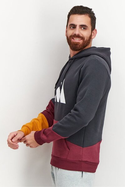 adidas Men Sportswear Fit Long Sleeve Running Sweatshirts , Grey/Maroon Combo