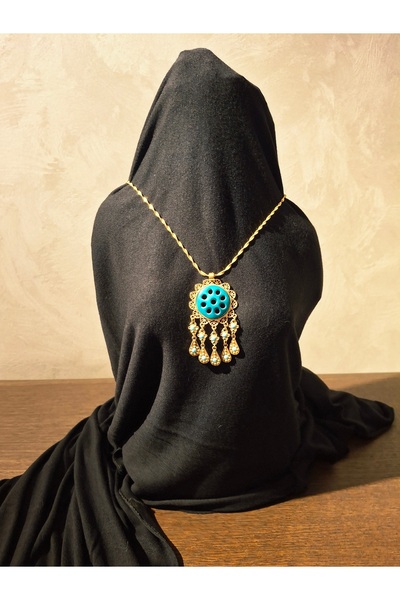 AURA CONCEPTS Mardin 9 Gözlü Çelik Kolye Nazarlık Mavi Taşlı Gold Renkli Hedi...