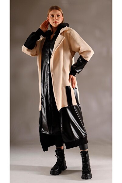 shE tekstil Designer Leather Detailed Coat