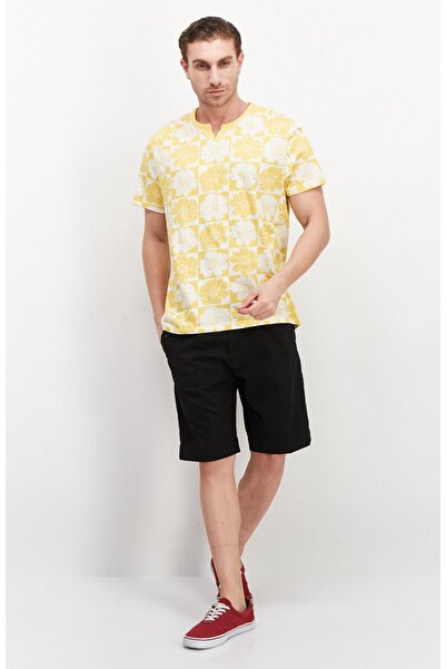 INC Men Split Neck Short Sleeve Floral Printed T-Shirt, Yellow