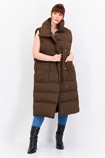Threadbare Women Quilted Oversized Puffer Vest Jacket, Chocolate