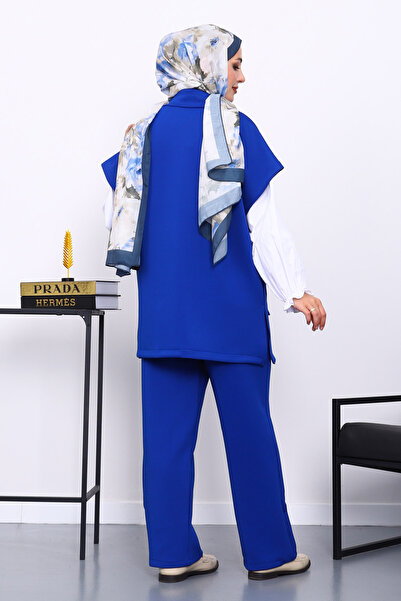 İmajButik Cobalt Blue Zippered Vest Pants Scuba Suit