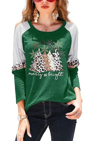 OEM Women's casual blouse, green with holiday pattern 2XL